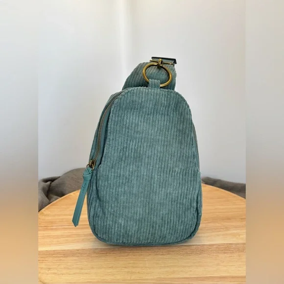 No Boundaries Teal Green Corduroy Sling Back Bag, NWT - Picture 1 of 8